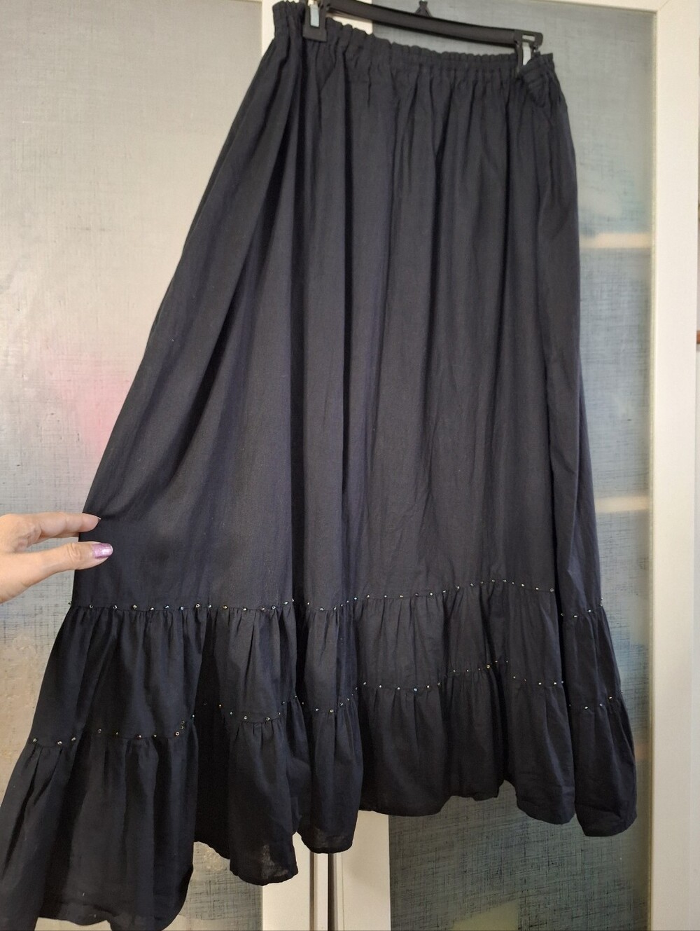 2X Black Maxi Skirt Ruffle Beaded